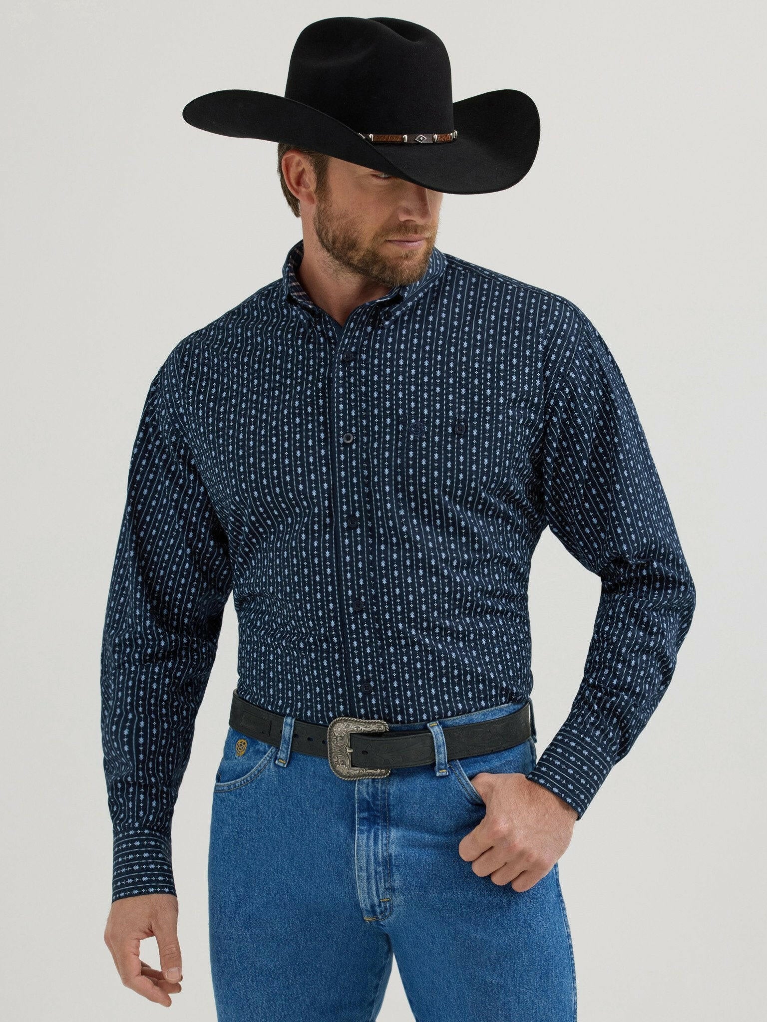 george strait dress shirts Wrangler Men's Blue Button Down Shirt 2356594 C3 The classic geometric print Size:100 Norma Kamali Cap Sleeve LANDRY-350
