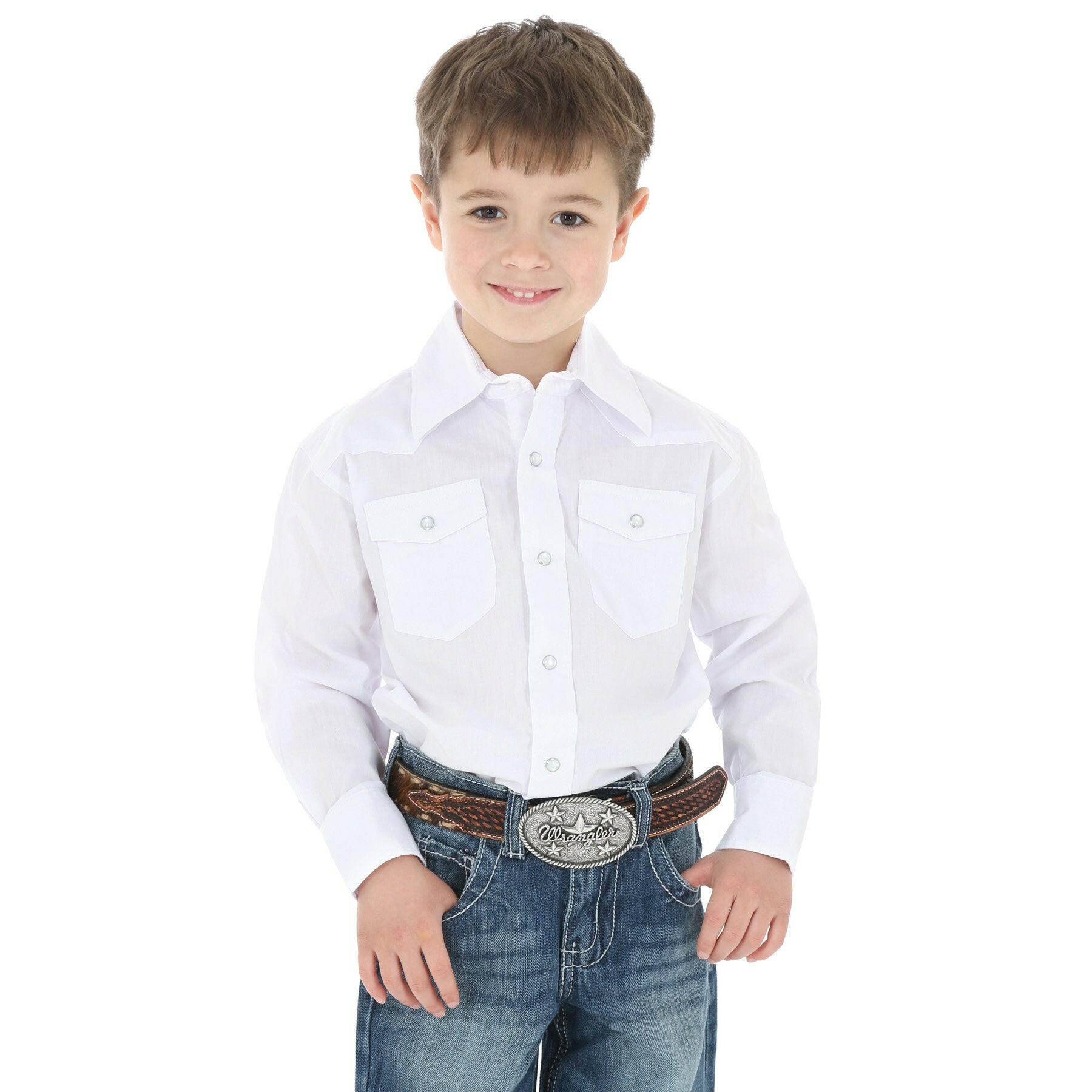 Wrangler Boys White LS Snap Shirt.