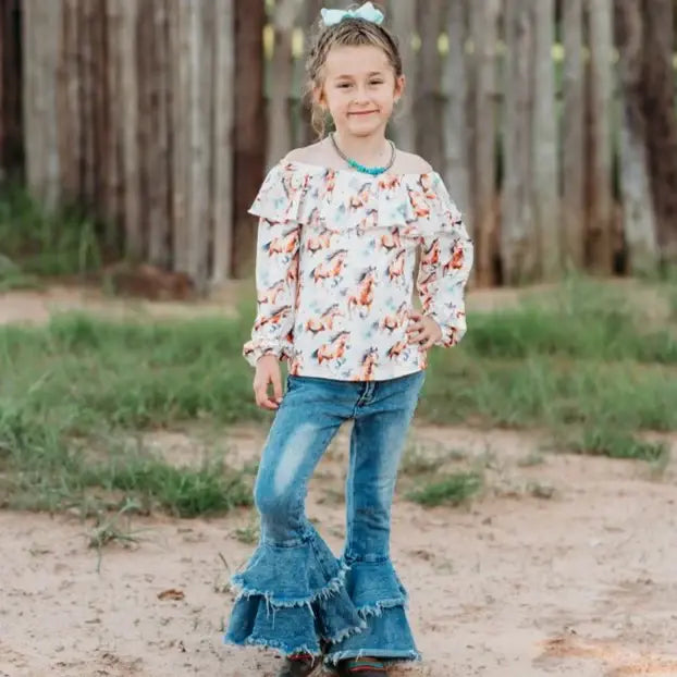 Girls Turquoise Running Horse Pearl Snap Onesie by Shea Baby main image 0