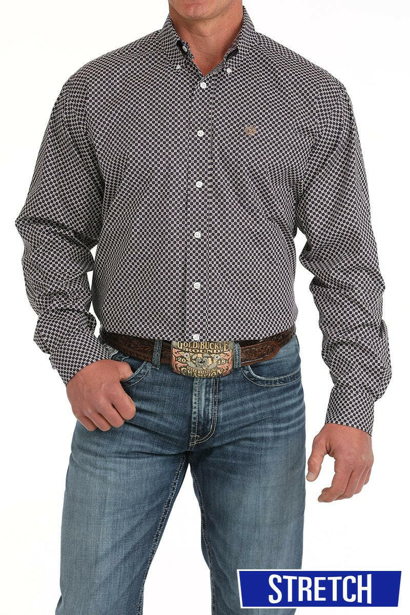 Men's Cinch Print Button-Down Western Shirt-Burgandy