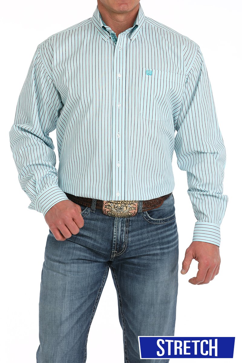 Men's Cinch Stripe Print Button-Down Western Shirt-Red