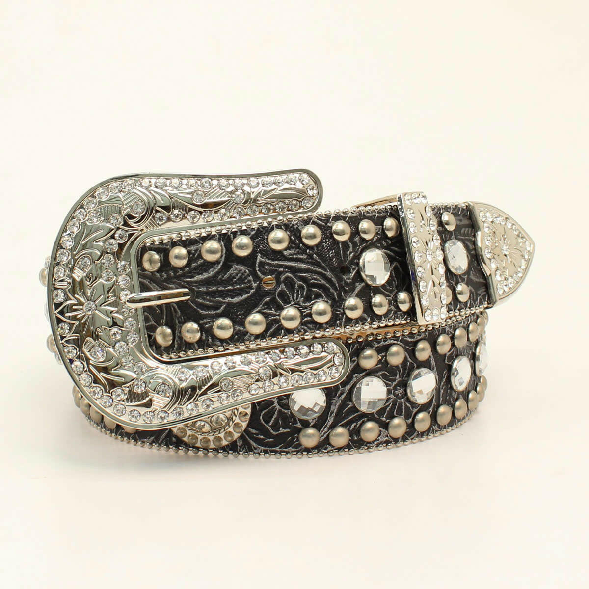 Blazin  Roxx belt Blazin Roxx Floral Concho & Crystal Metallic Silver Leather  main image 2