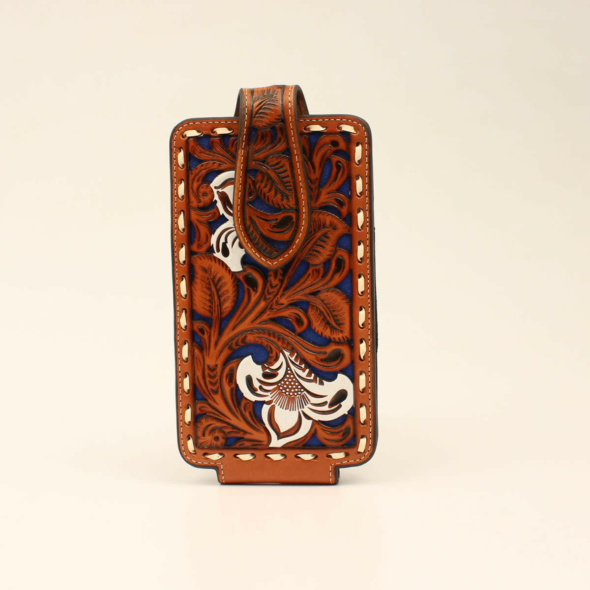 Tan Floral Tooled Cell Phone Case.