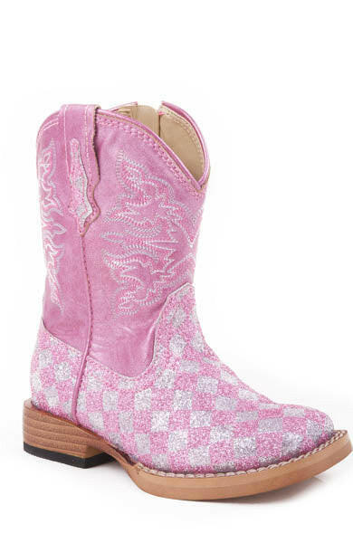 Toddler's Pink and Silver Check Glitter Boot.