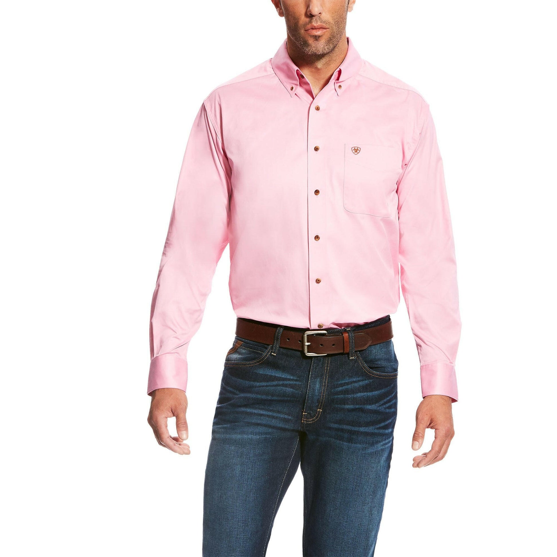 Ariat Men's Solid Pink Long Sleeve Shirt XL.