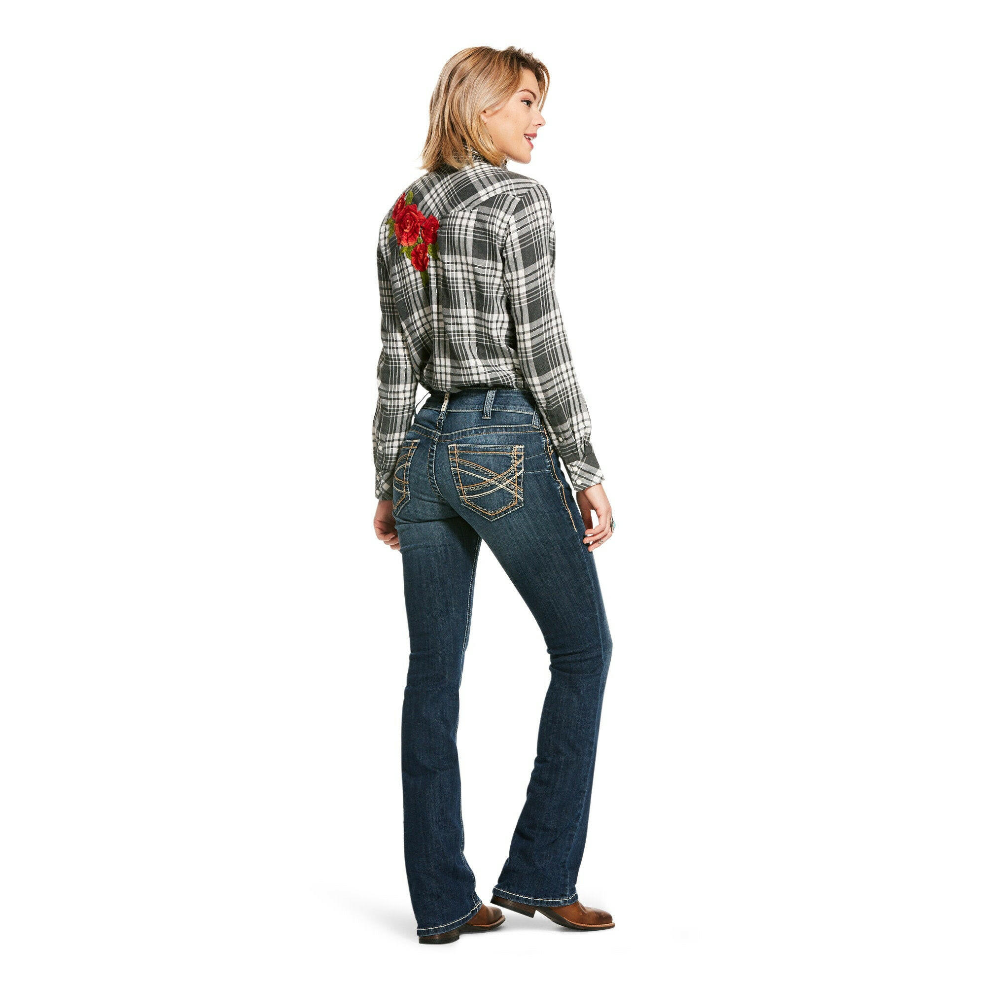 Ariat Ladies R.E.A.L. Mid-Rise Stretch Entwined Festival Boot Cut Jean.