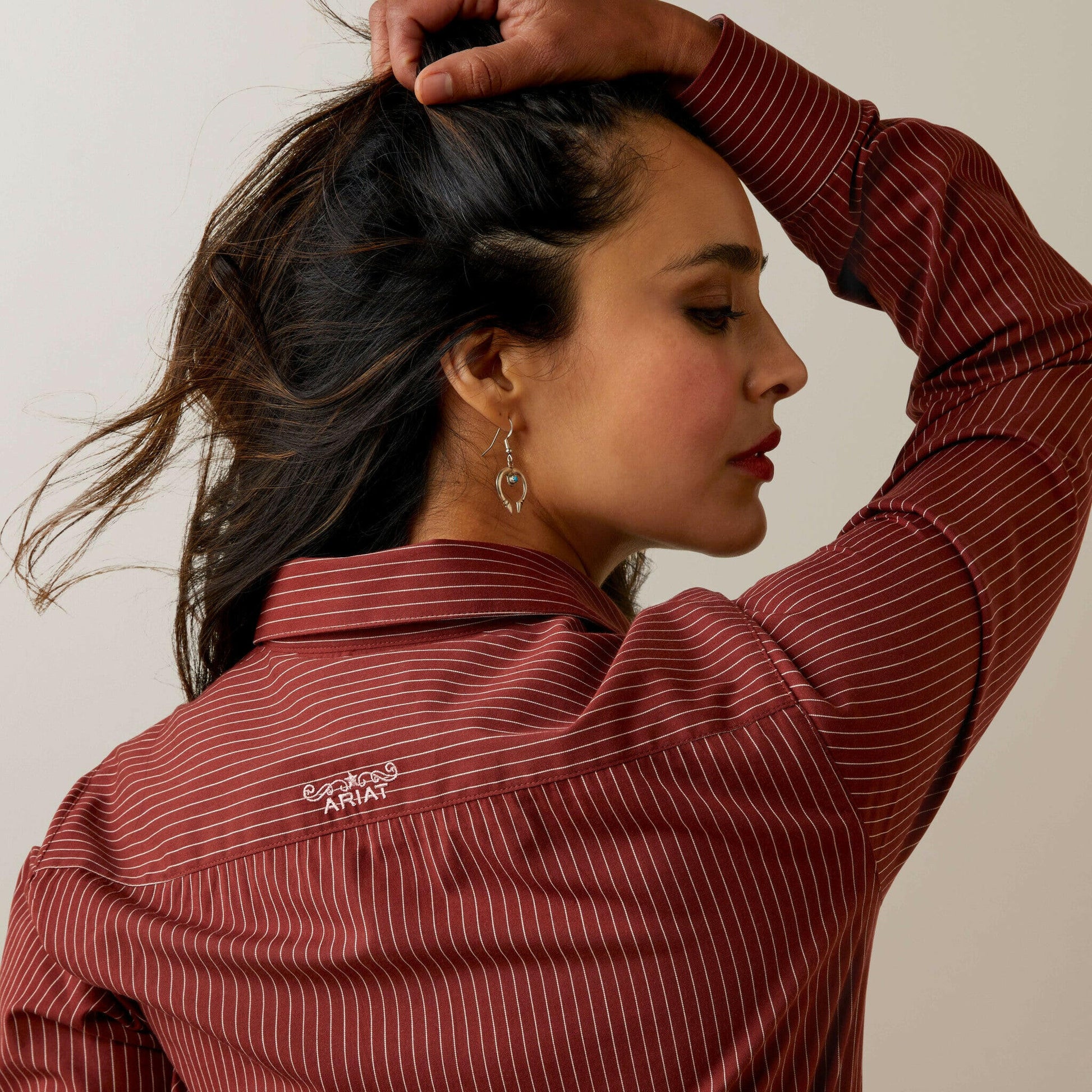 Ariat Women's Pinstripe Wrinkle Resist Kirby Stretch Button Down Shirt.