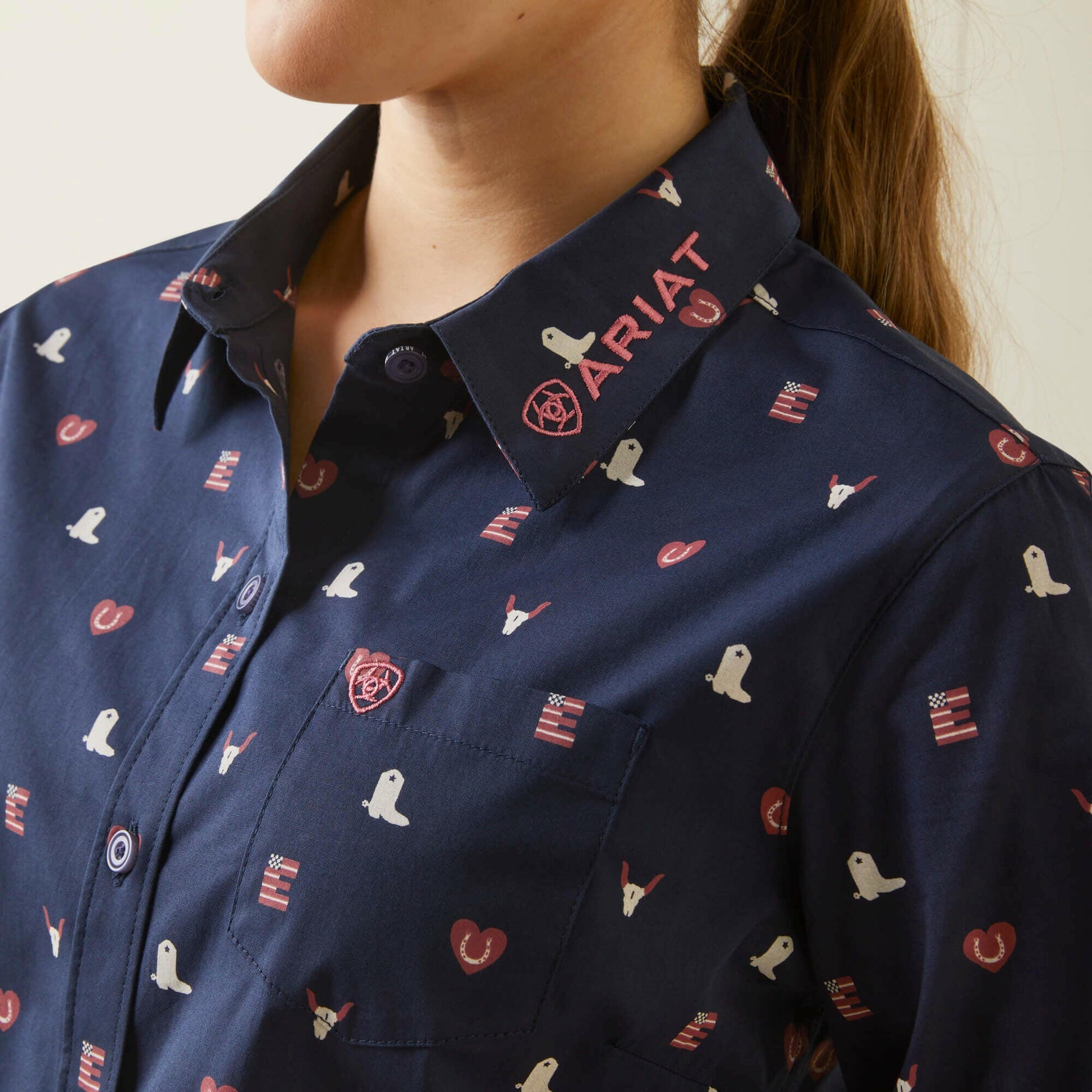 Ariat Women's Western Love Wrinkle Resist Team Kirby Stretch Button Down Shirt.