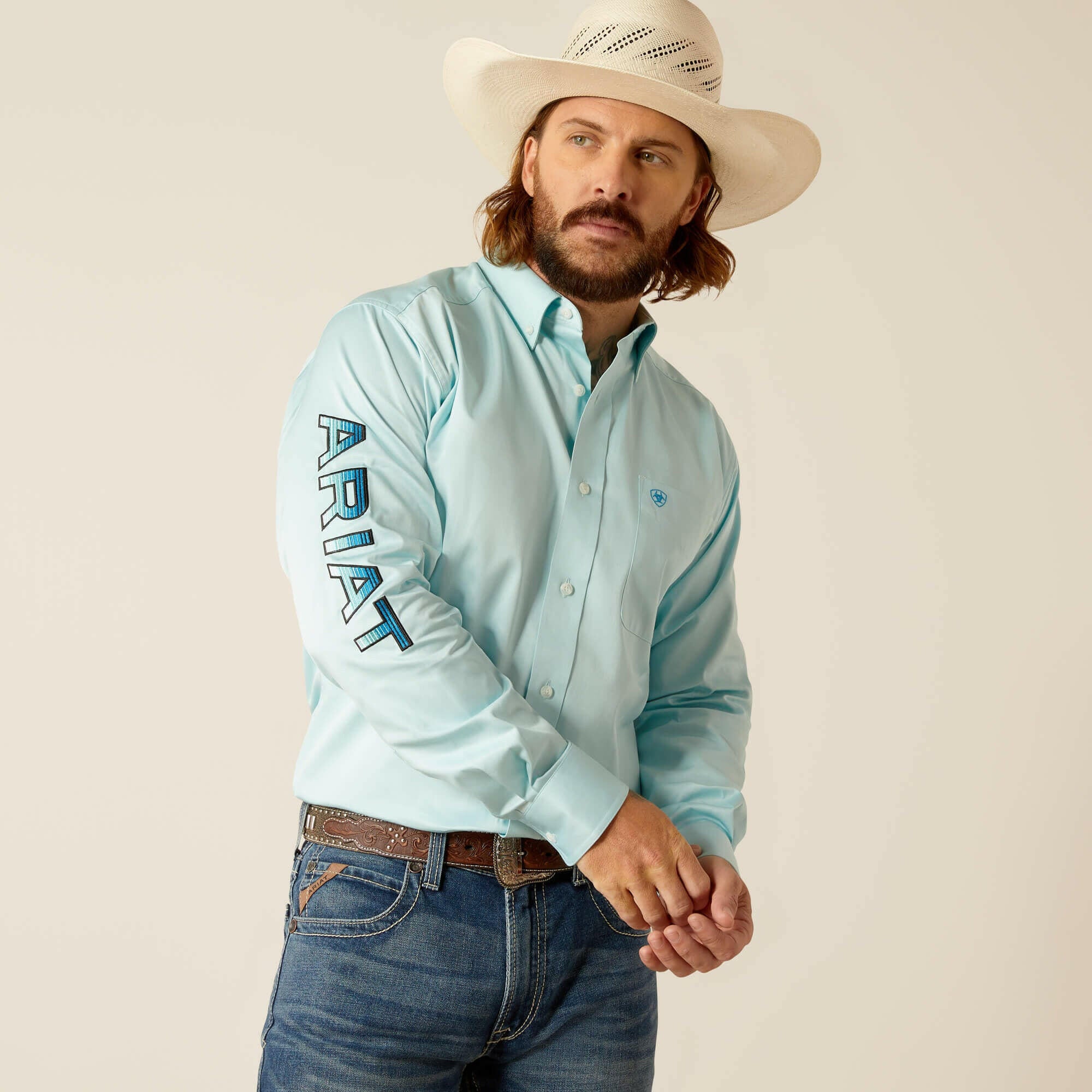 Ariat Men's Team Logo Twill Fitted Button Down Shirt.