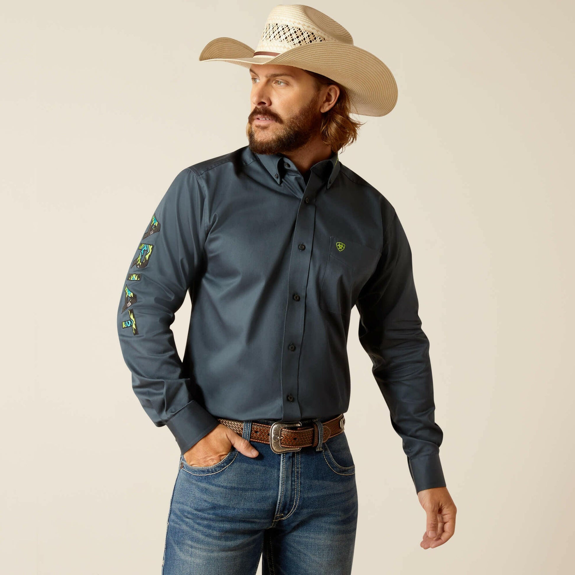 Ariat Men's Team Logo Twill Fitted Button Down Shirt.