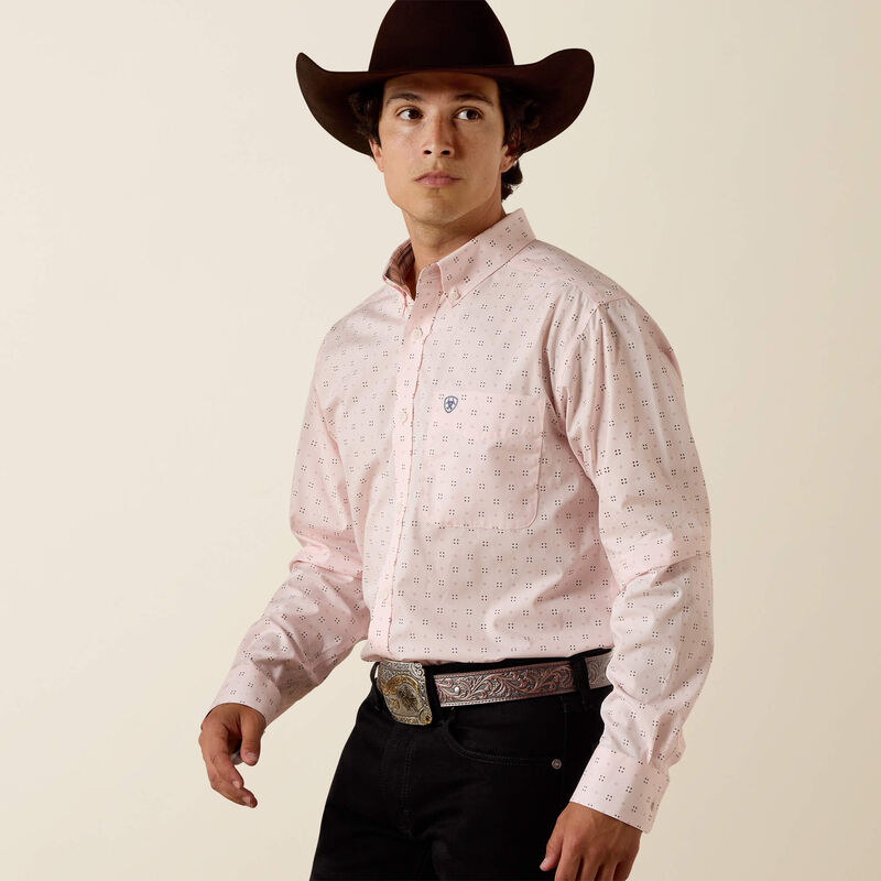 Ariat Men's Barely Pink Geo Print Wrinkle Free Wally Fitted Button Down Shirt 10073690