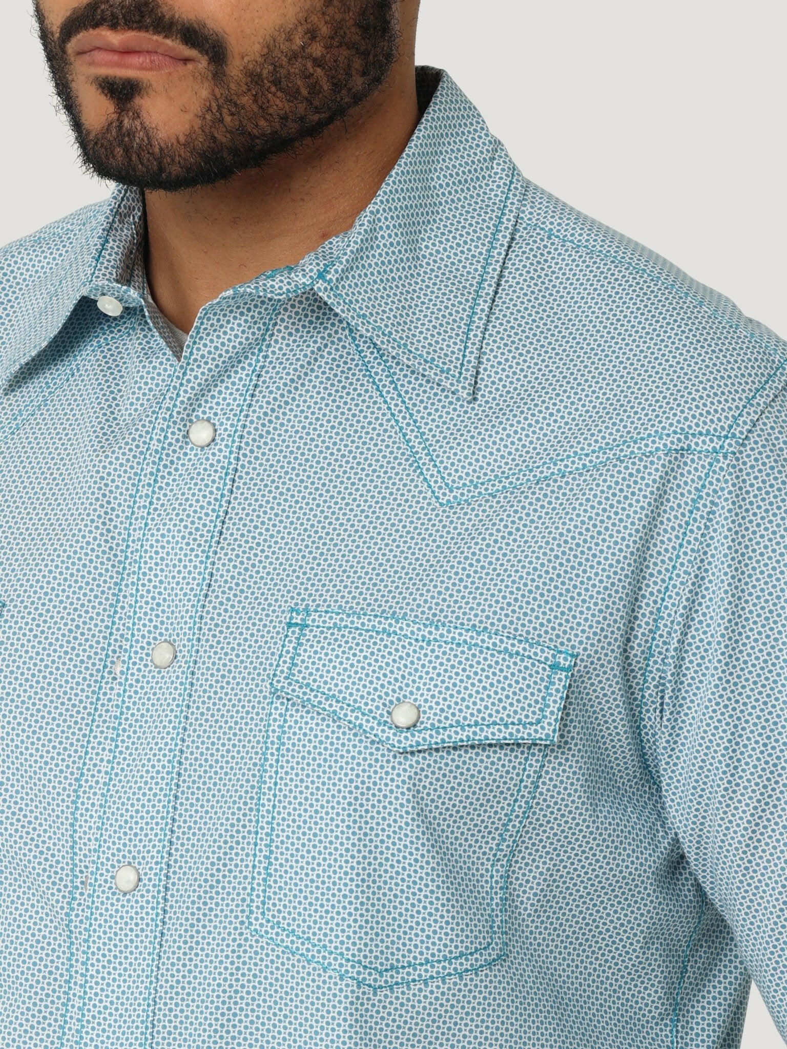 Wrangler 20X Men's Teal Competition Advanced Comfort Snap Front Shirt C3 Size Small.