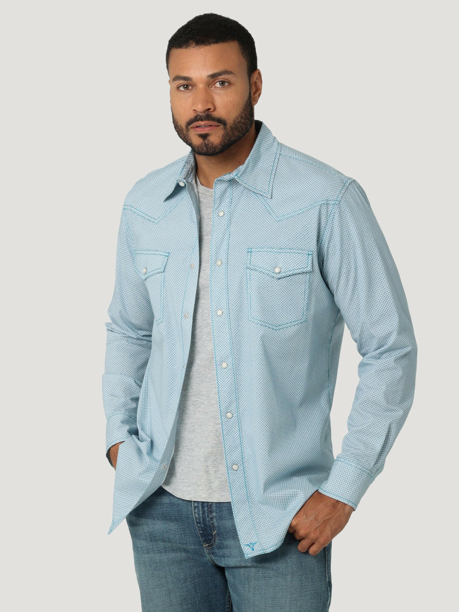 Wrangler 20X Men's Teal Competition Advanced Comfort Snap Front Shirt C3 Size Small.