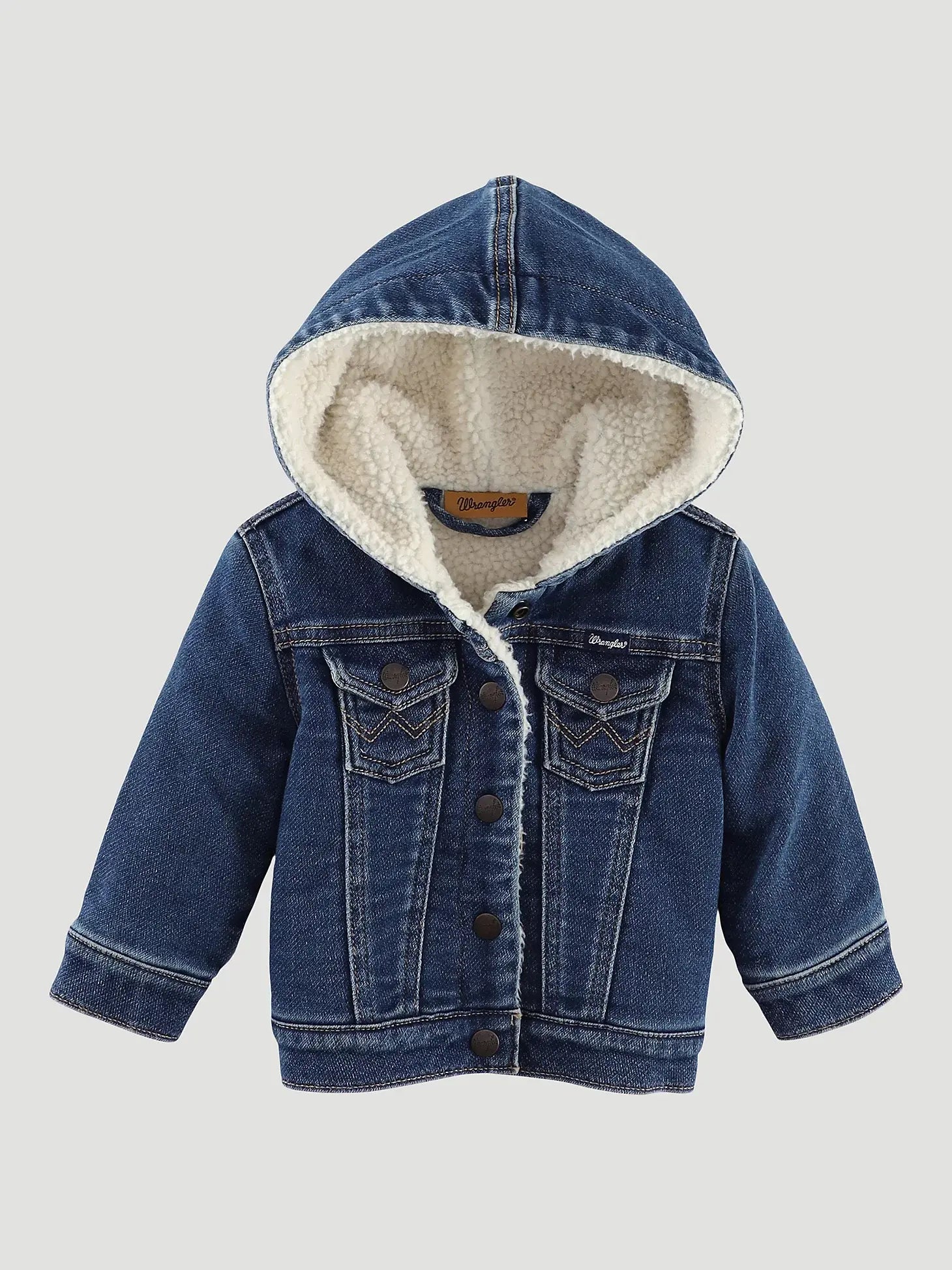 Wrangler Toddler Girl's Sherpa Lined Hooded Denim Jacket.