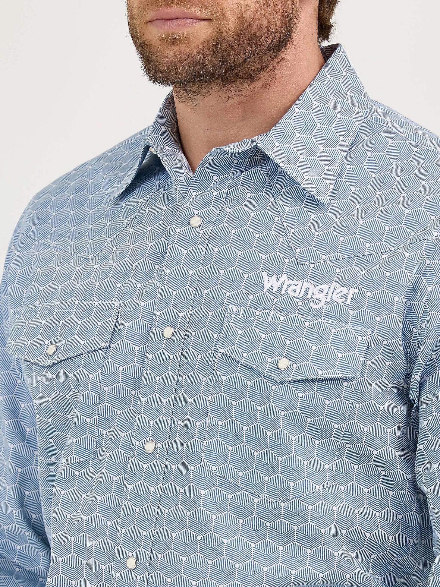 wrangler dress shirts Wrangler Men's Geo Print Logo Long Sleeve Snap Western Shirt