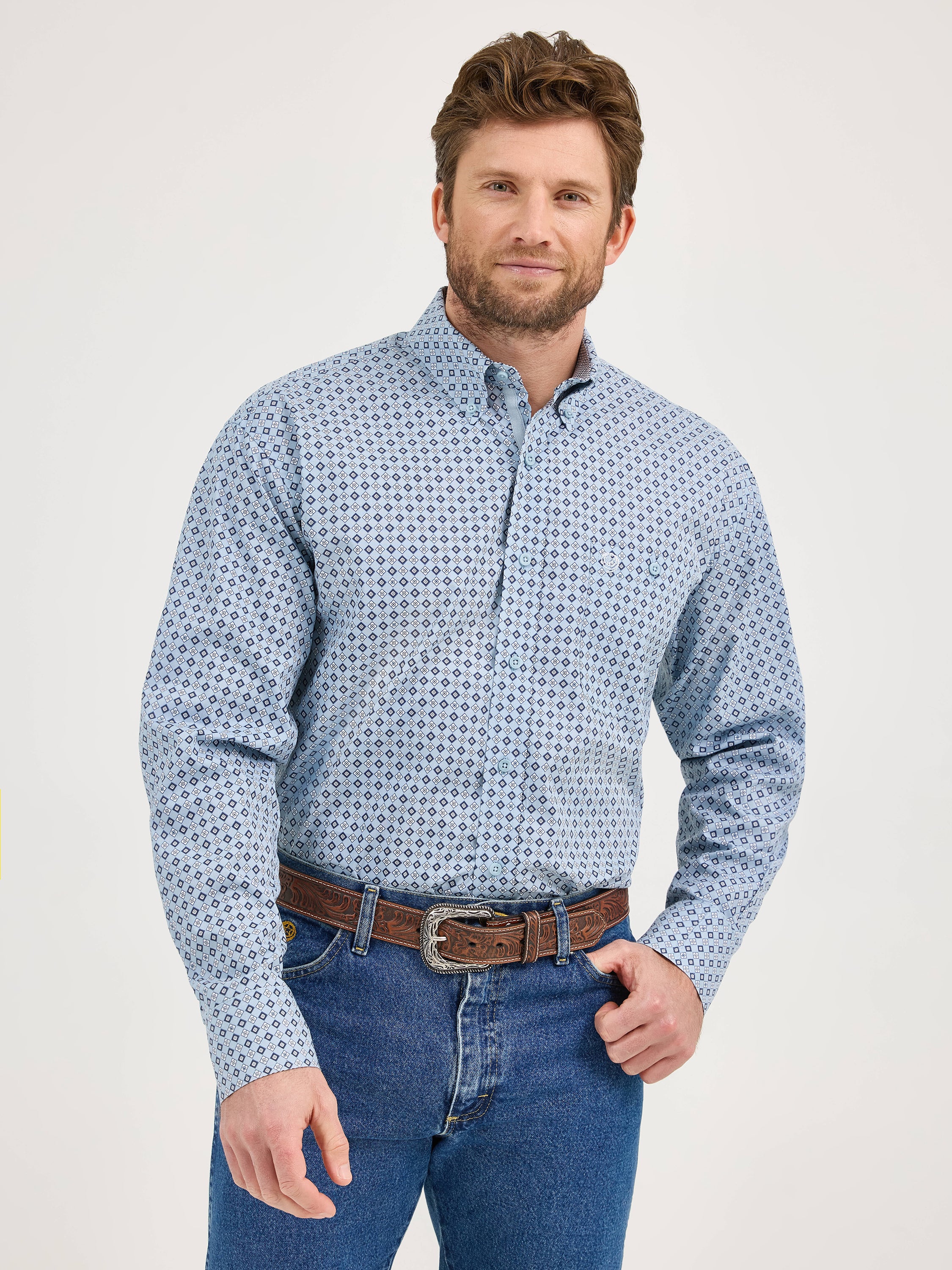 Wrangler Men's George Strait Blue Long Sleeve Shirt 112359968