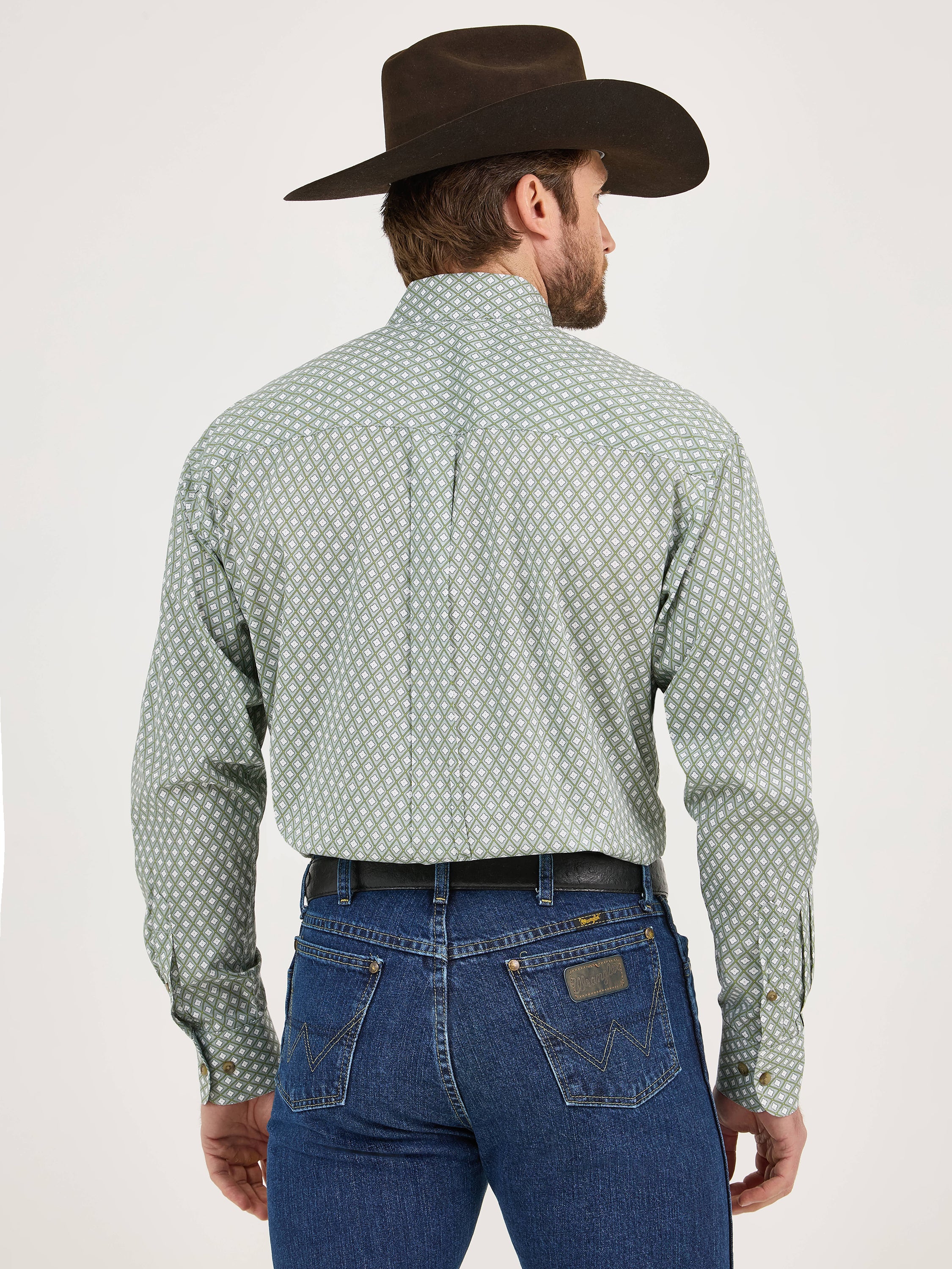 Wrangler Men's George Strait Green Patterned Shirt 2359978