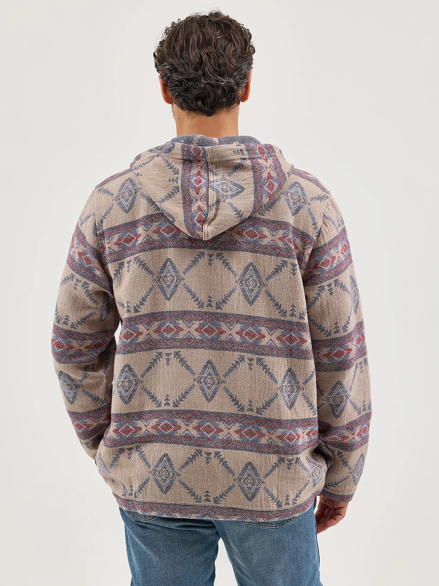 Wrangler Men's Desert Taupe Jacquard 1/4 Zip Hooded Popover Jacket #2368214