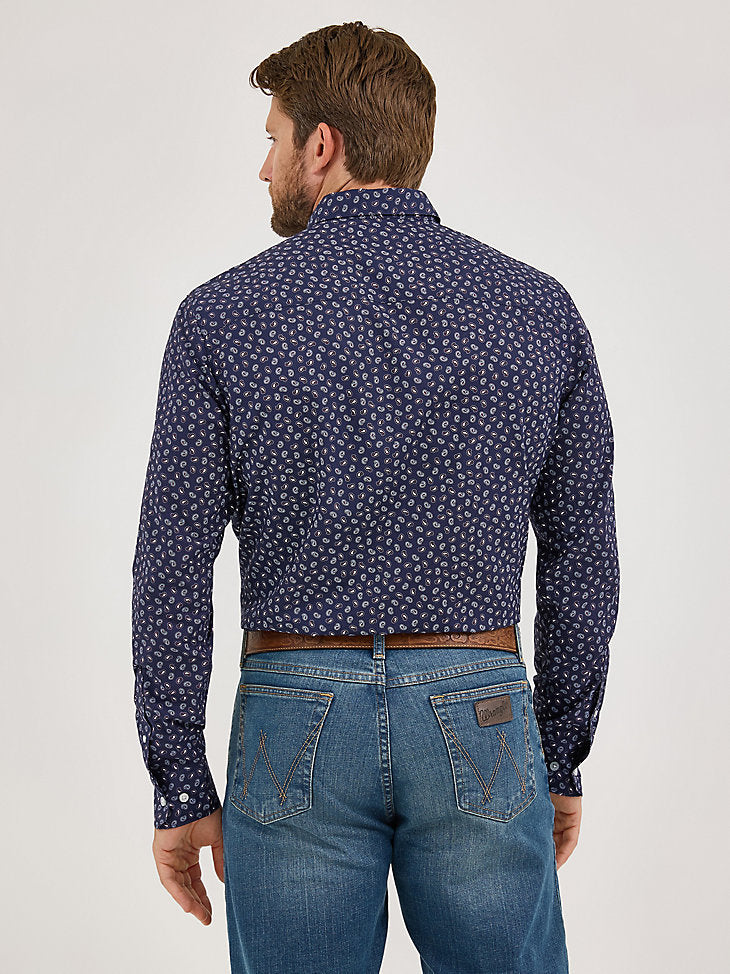 Wrangler Men's Cody Johnson Navy Paisley Button Down Shirt 2369548
