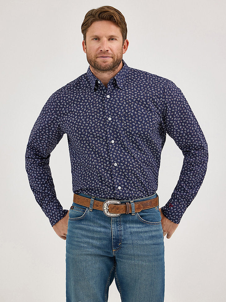 Wrangler Men's Cody Johnson Navy Paisley Button Down Shirt 2369548
