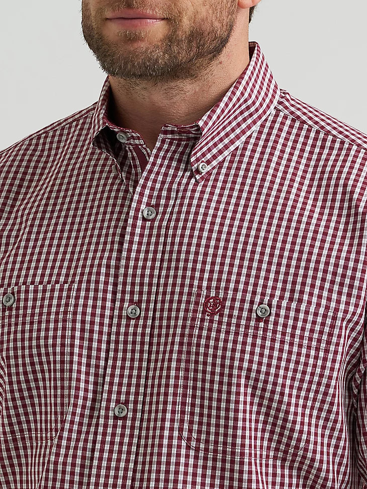 Wrangler Men's George Strait Wine Checks Button Down Shirt 2369610