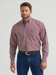 Wrangler Men's George Strait Wine Checks Button Down Shirt 2369610