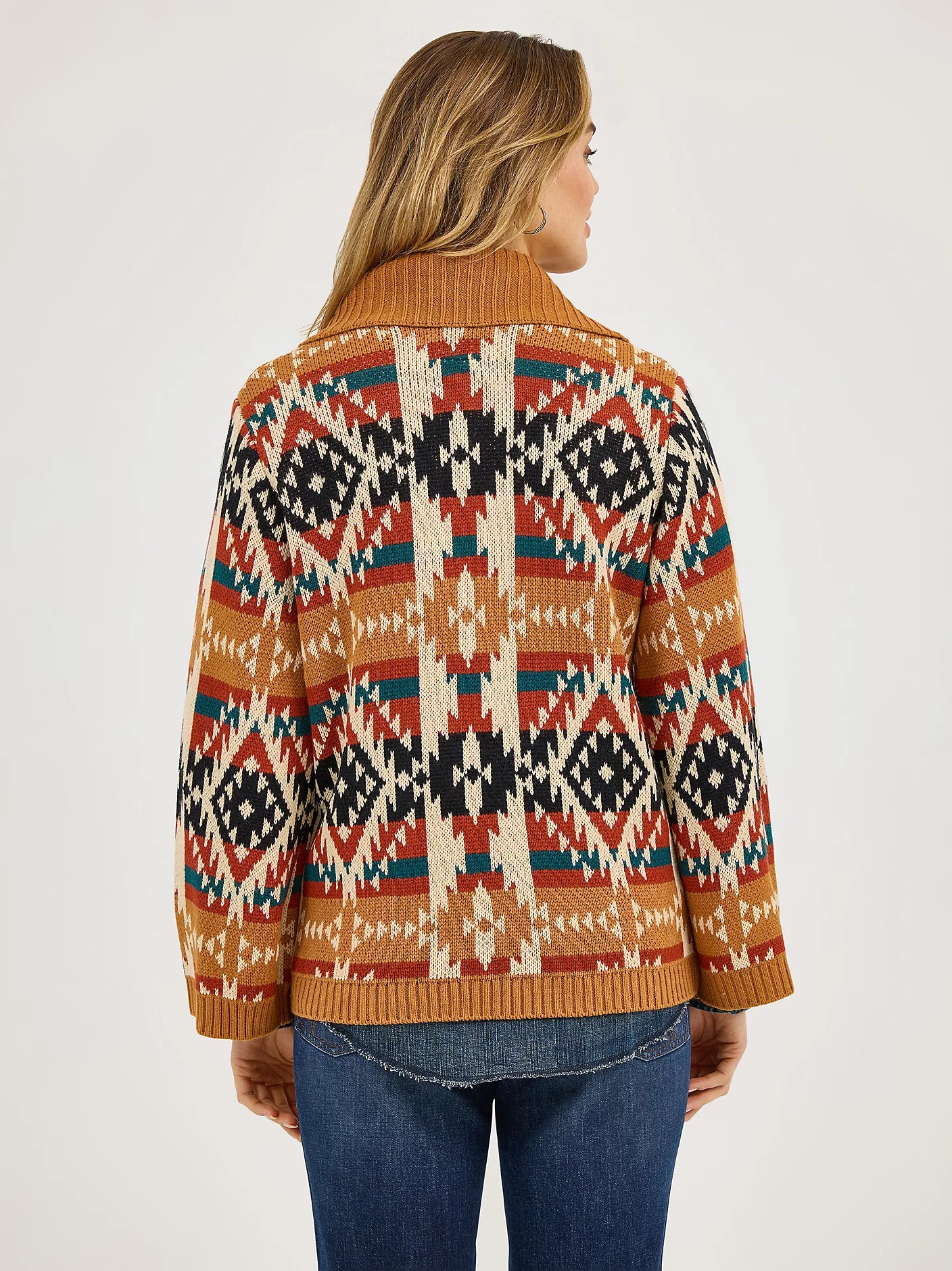 Wrangler Women's Mustard Western Pattern Cardigan Sweater 2371635