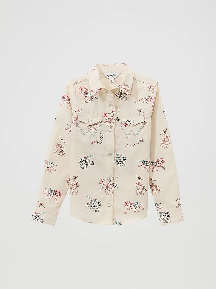 Wrangler Girl's Cowboy Print Snap Front Shirt 2371871