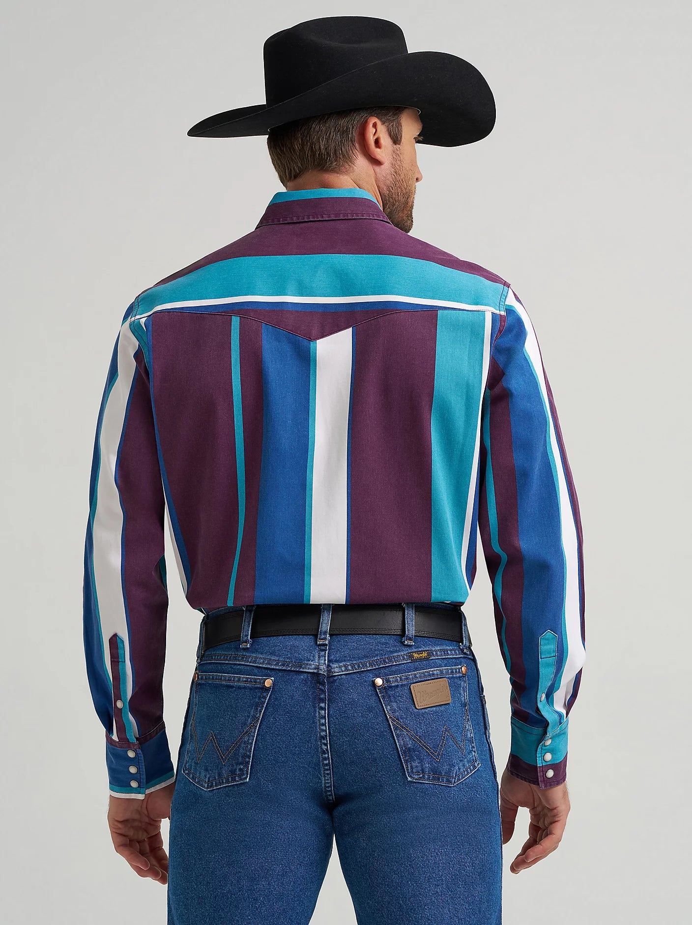 Wrangler Men's Aubergine Teal Stripe Brushpopper Snap Front Shirt 2375225