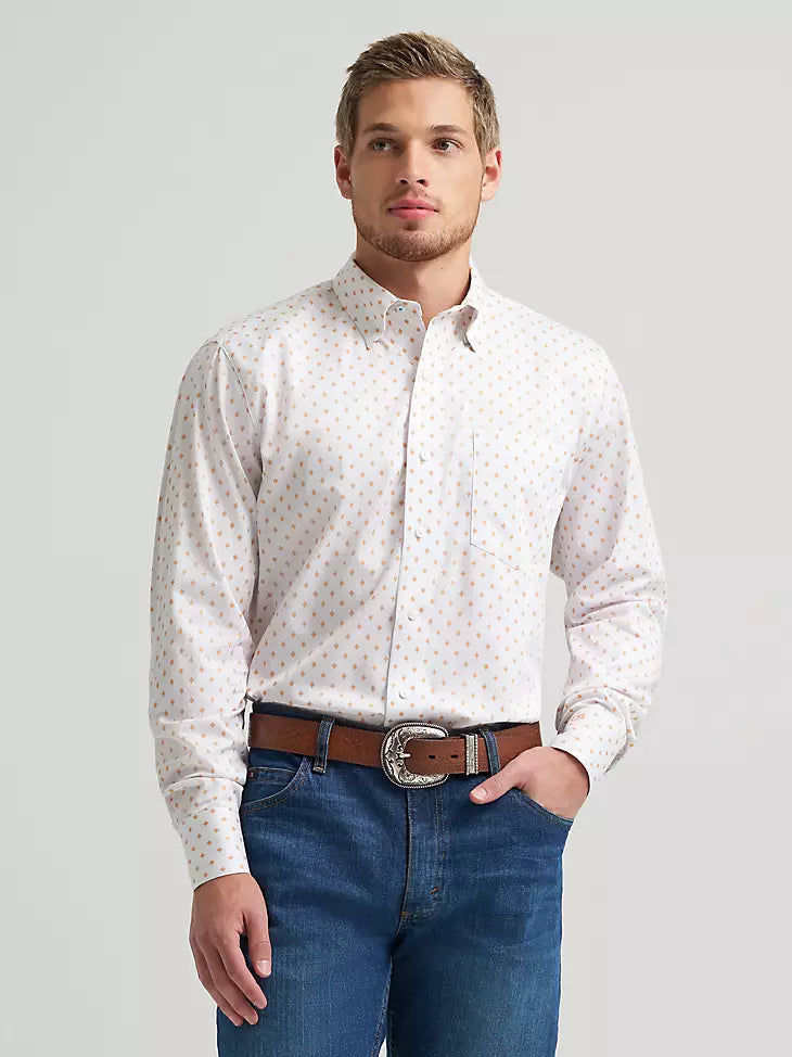 Wrangler Men's Cody Johnson Peach Diamond Button Down Shirt 2378972