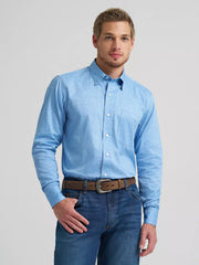 Wrangler Men's Cody Johnson Dusty Blue Leaf Button Down Shirt 2378979