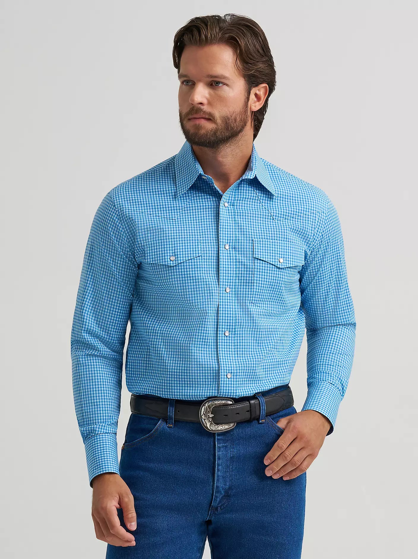 Wrangler Men's Wrinkle Resist Blue Shirt 2379032
