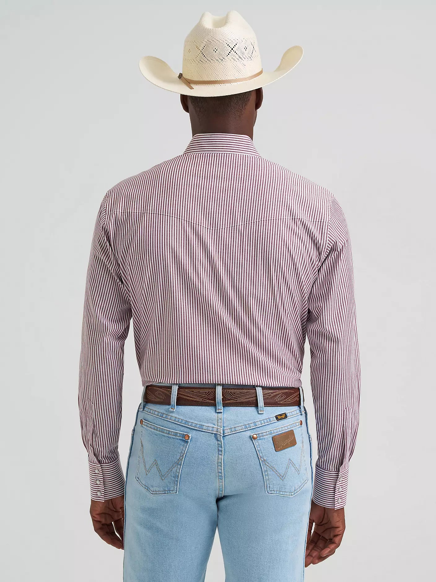 Wrangler Men's Wrinkle Resist Wine Stripe Snap Front Shirt 2379033