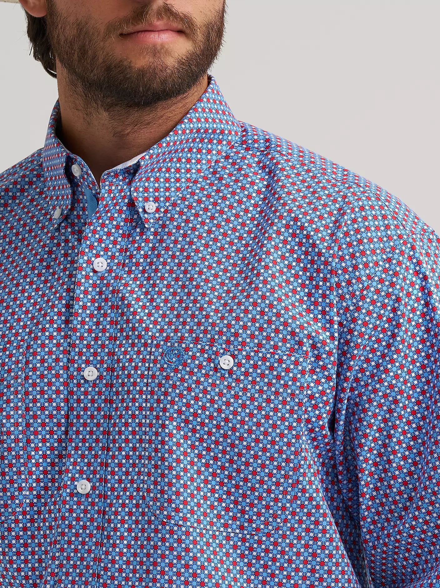 Wrangler Men's George Strait Red Blue Sparks Button Down Shirt 2379064