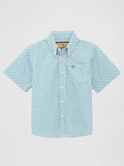 Wrangler Boy's Teal Geometric Print Button Down Shirt 2379163