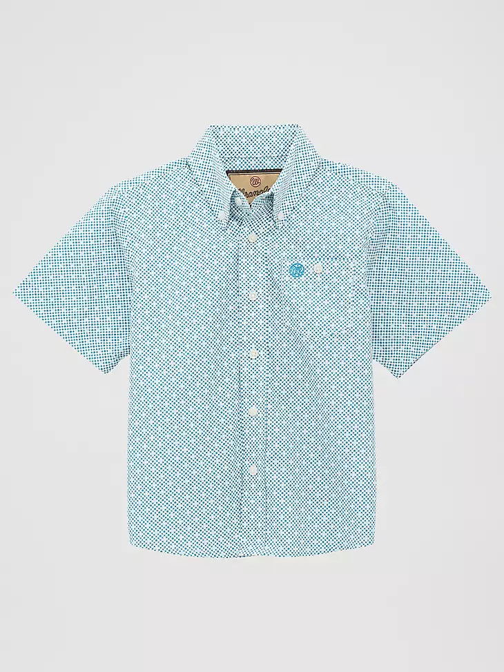 Wrangler Boy's Teal Geometric Print Button Down Shirt 2379163