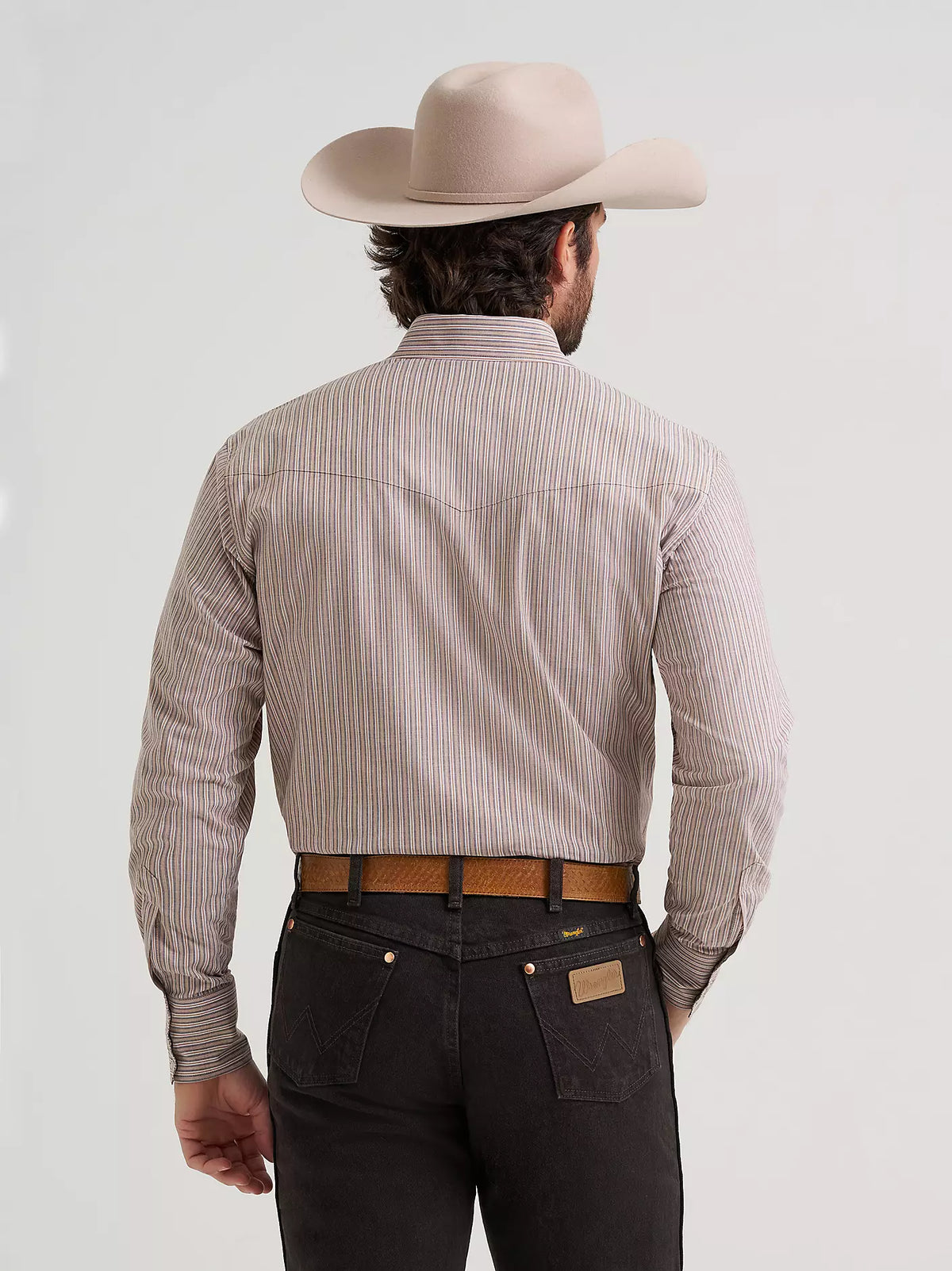 Wrangler Men's Cinnamon Stripe Wrinkle Resist Snap Front Shirt 112385343