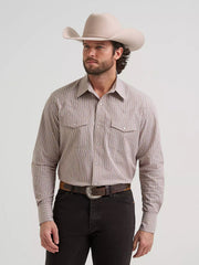 Wrangler Men's Cinnamon Stripe Wrinkle Resist Snap Front Shirt 112385343