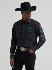 Wrangler Men's Black Multi Color Logo Snap Shirt 2381987