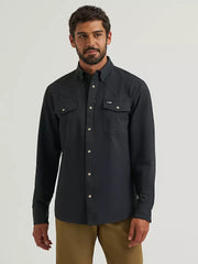 Wrangler Men's Turbulence Black All Terrain Gear Technical Snap Front Shirt 2384707