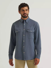 Wrangler Men's Turbulence Blue All Terrain Gear Technical Snap Front Shirt 2384708