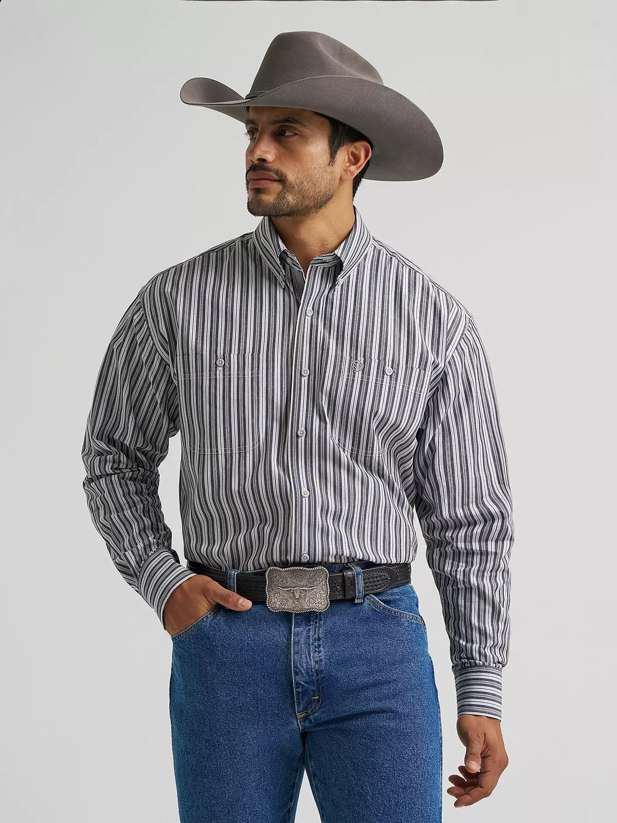 Wrangler Men's George Strait Smoky Stripe Button Down Shirt 112385355