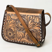 American Darling Tooled Leather Crossbody Flap Bag-Western Floral Saddle Purse ADBGZ409A