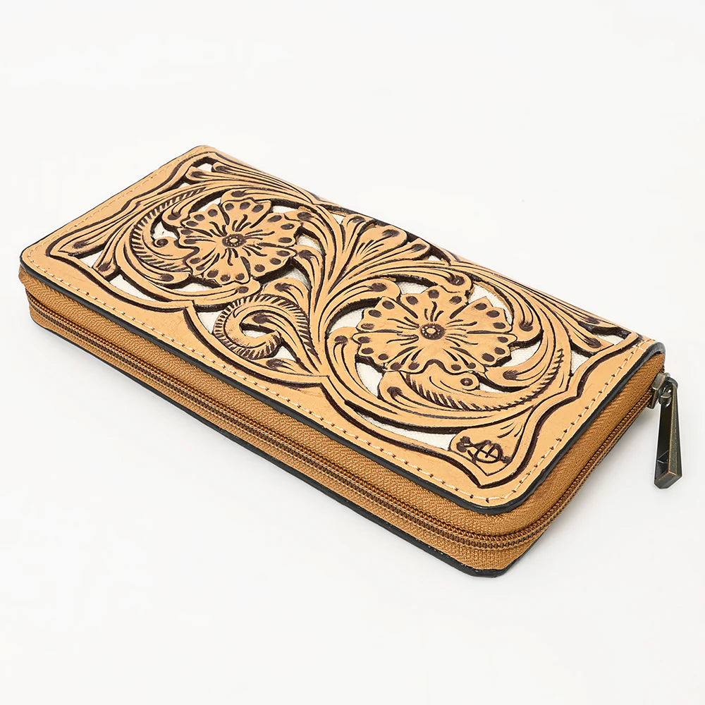 American Darling Hand-Tooled Leather Western Floral Zip Walley with Inlay ADBGZ810