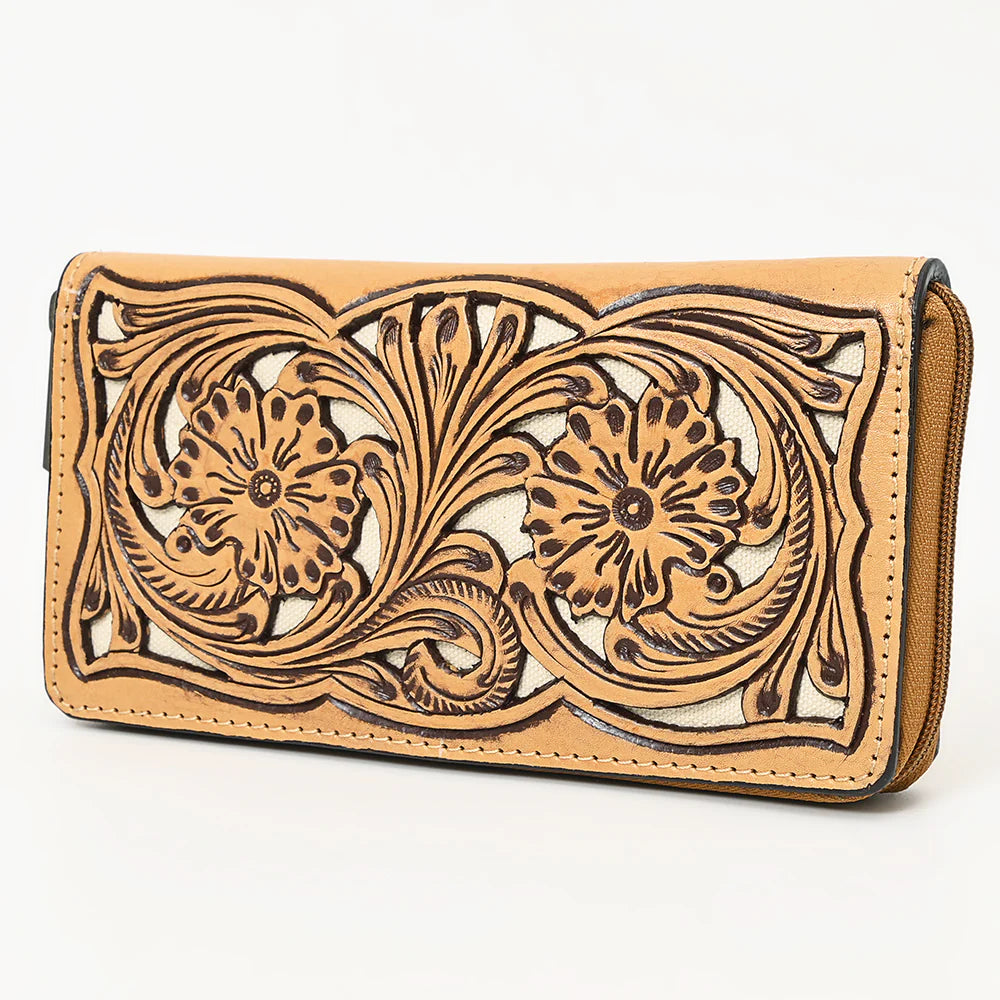 American Darling Hand-Tooled Leather Western Floral Zip Walley with Inlay ADBGZ810