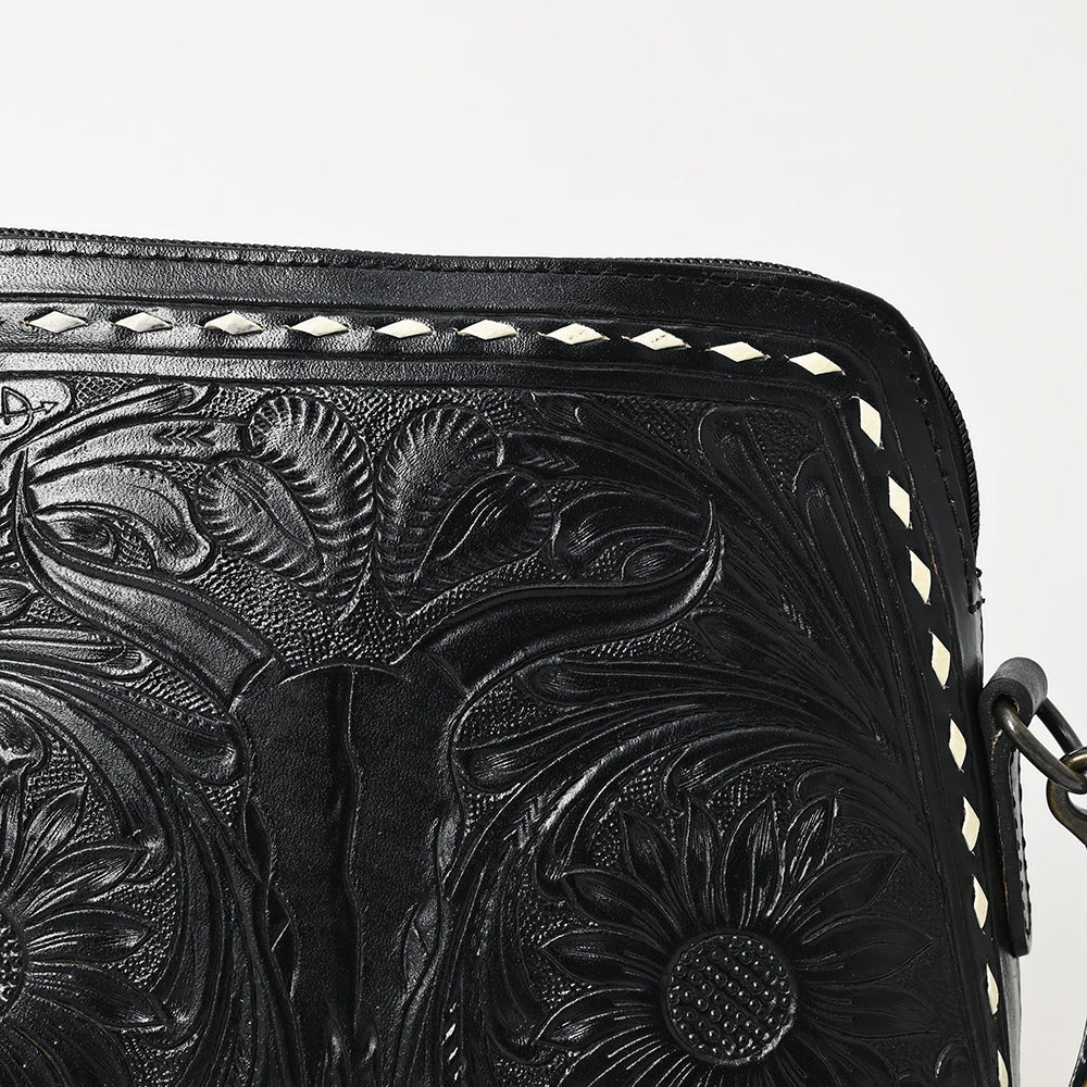 American Darling Black Western Tooled Leather Crossbody with Longhorn Design ADBG769A