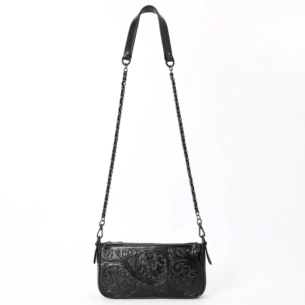 American Darling Black Hand-Tooled Genuine Leather Crossbody Bag with Chain Strap ADBGZ903A
