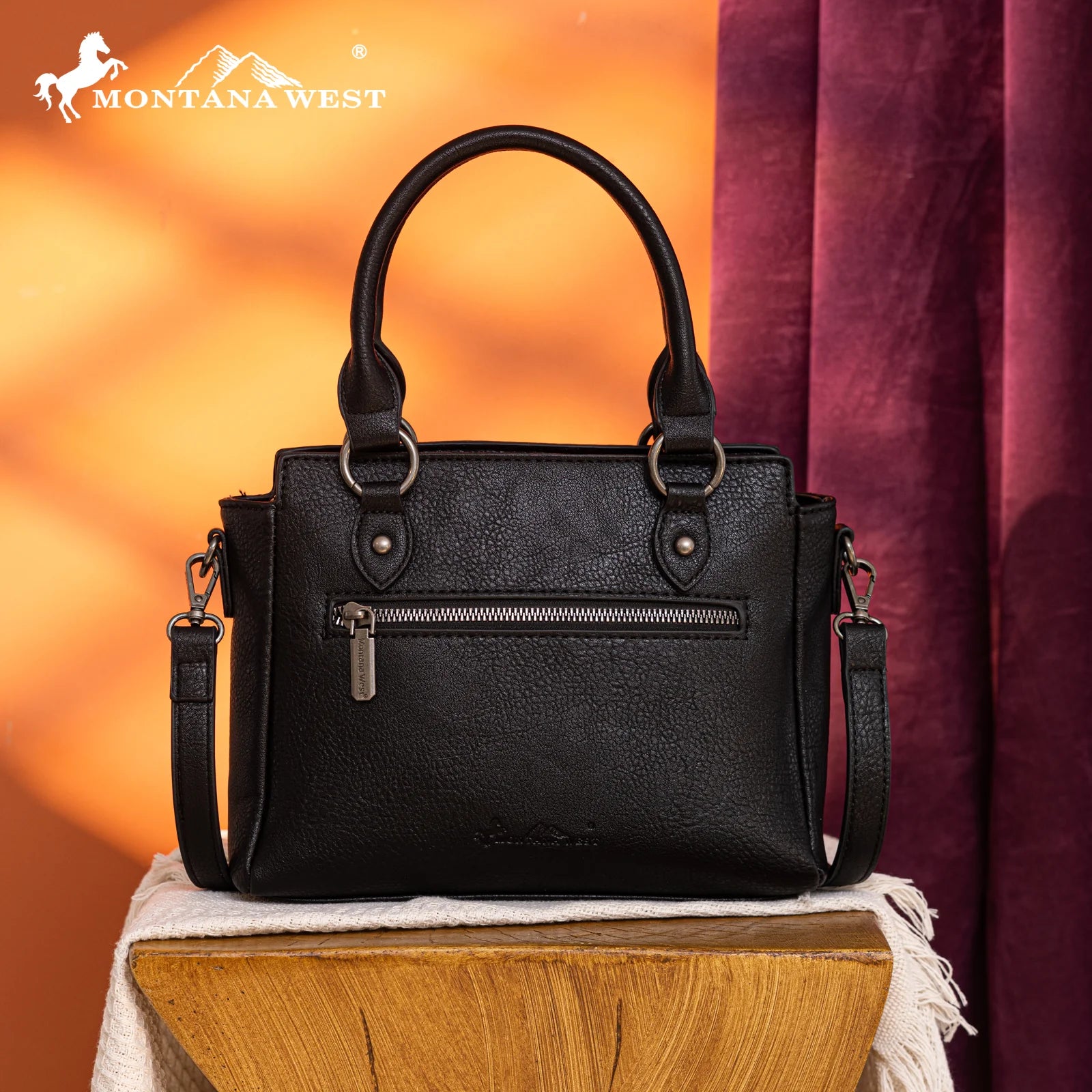 Montana West Tooled Aztec Tote/Crossbody MW1308-8360BLACK