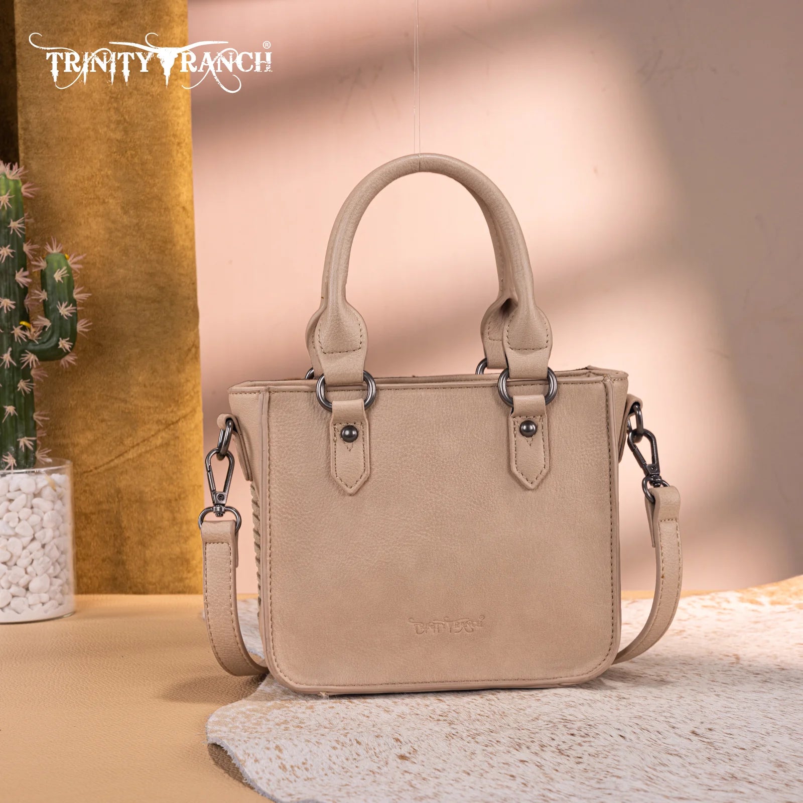 Trinity Ranch Floral Tooled Mini Tote/Crossbody TR192-8800TAN