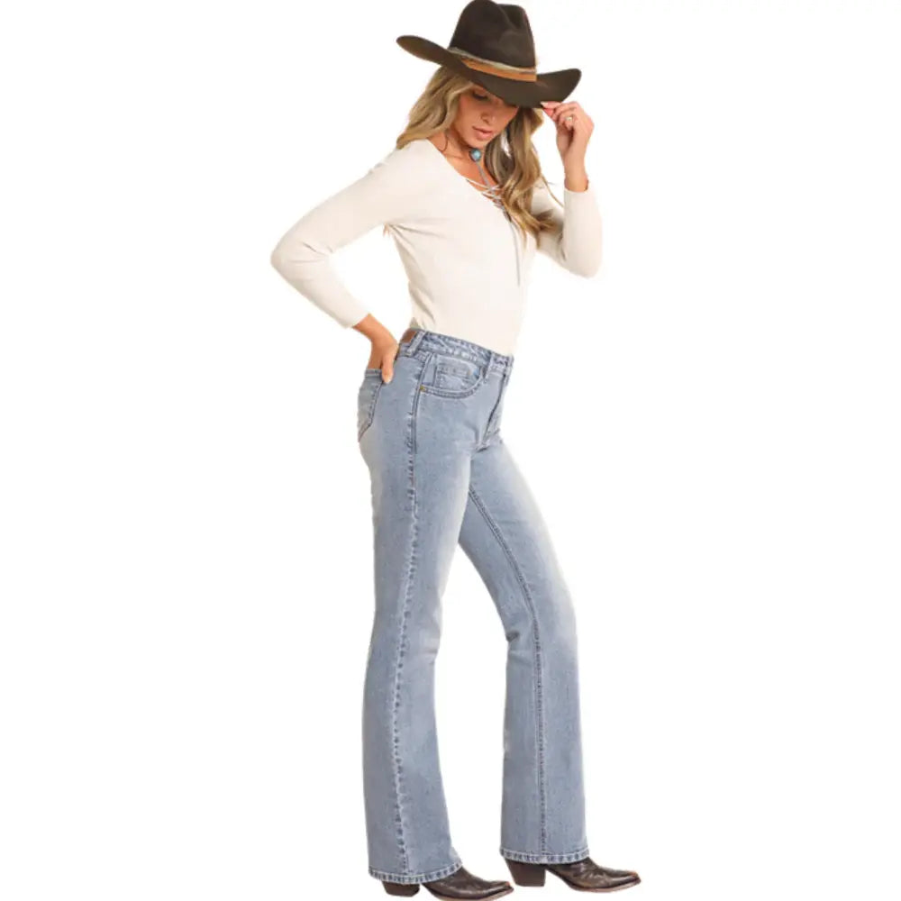 Rock & Roll Cowgirl Scalloped High Rise Bootcut Jean.